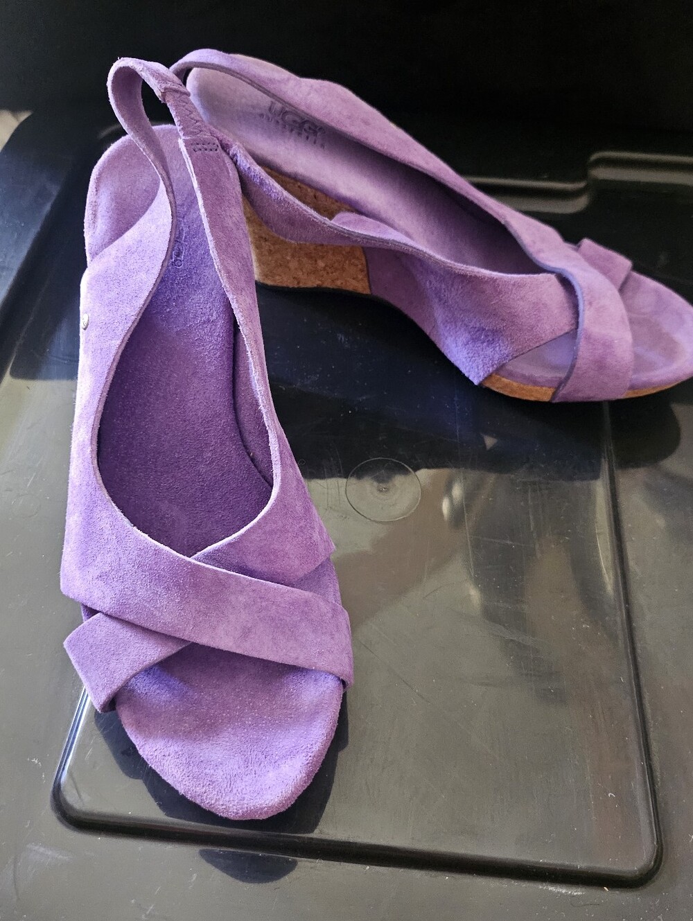 UGG Purple Suede Open-Toe Cork Hazel Wedges